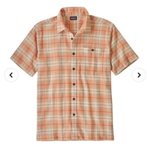 Patagonia Men's Short-Sleeve Plaid Button-Down Shirt in Orange and Cream